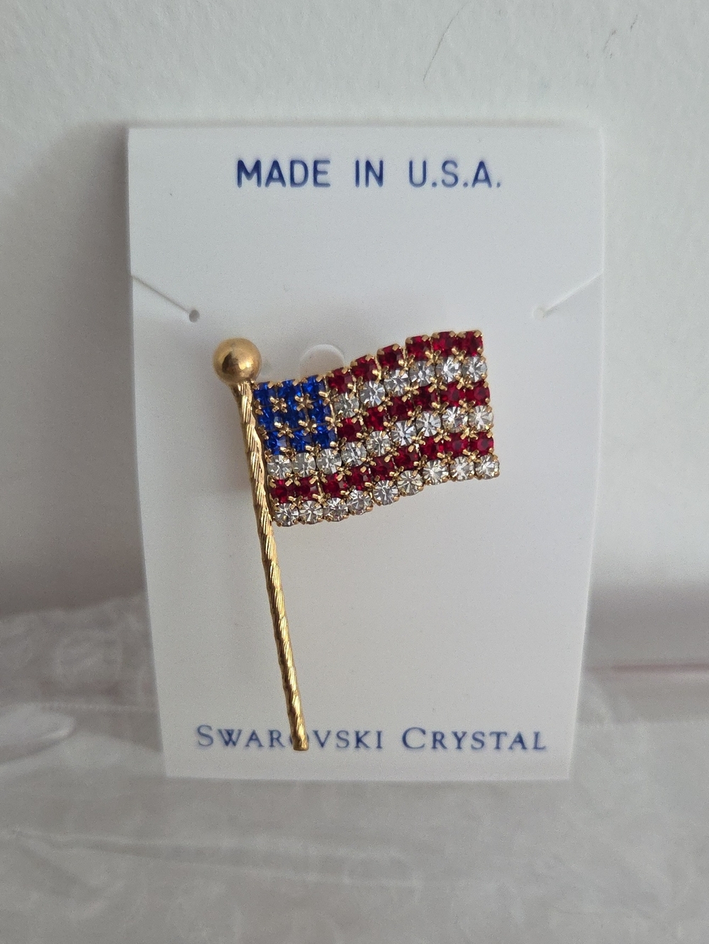 American Flag Pin - Gold Tone with Red, White & Blue Crystals...New!